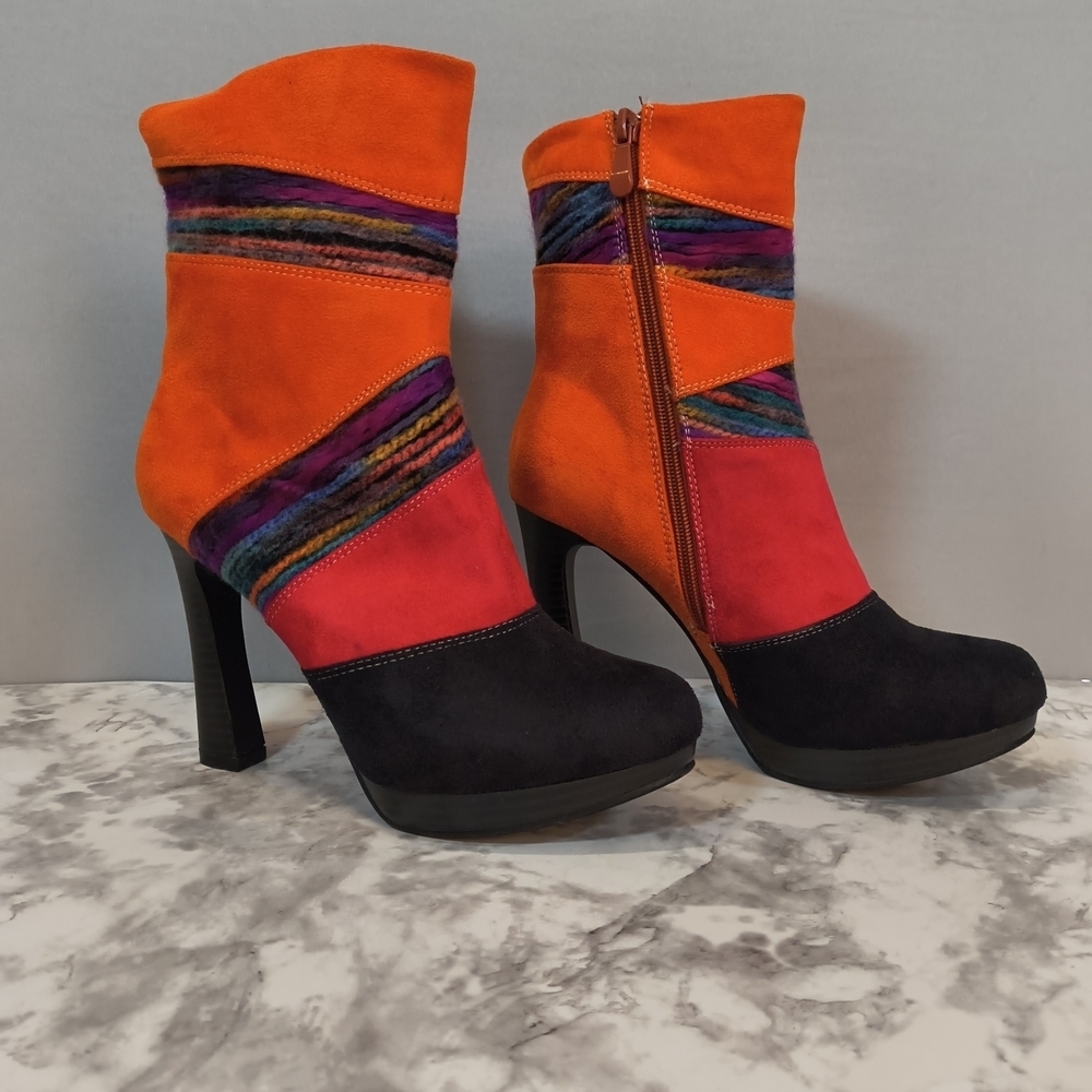 Passions Kaylee Multicolor Suede/Yarn Detail Heeled Boots , Size 8